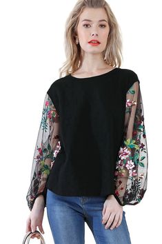 Be a wildflower in a field of roses in this boho beauty. This top features a scoop neckline, sheer embroidered puff sleeves, a knit body, a slight high low hemline, is light weight and has an a-line silhouette. Small: Bust 36" Length 25" : Med: B 38" L 25" : Large: B 40" L 25" 55% cotton 45% poly : Imported: Hand Wash Cold Sheer Puff Sleeve Top, Sheer Sleeves Top, Boho Beauty, Floral Embroidered Top, Embroidered Clothes, Sleeves Top, Long Puff Sleeves, Puff Sleeve Top, Sheer Sleeves