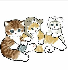 two cats and a dog are sitting next to each other, one is holding a teddy bear