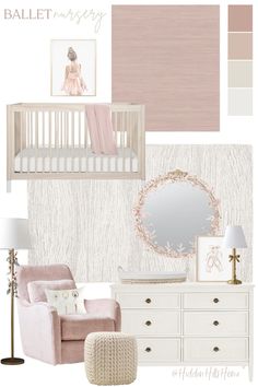 Baby Girl Nursery Blush Pink, Vintage Pink Nursery Ideas, Pink Baby Nursery Ideas, Nursery Room Inspiration Pink, Glam Nursery Ideas, Girl Themed Nursery, Blush Nursery Ideas, Ballet Themed Nursery