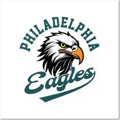 the philadelphia eagles logo with an eagle's head in green and blue on white