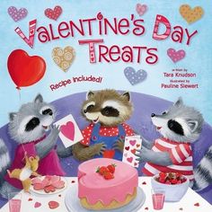 valentine's day treats book cover with raccoons eating cake and talking to each other