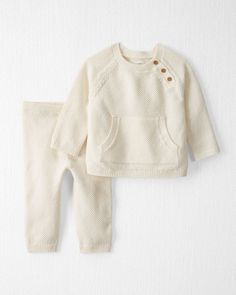 Baby Organic Cotton Sweater Knit Pullover Set in Cream
  - Little Planet | Carter's Pajama Outfit, Graphic Tee Style, Cotton Outfit, Textured Sweater, Jumpsuit Shorts Rompers, Organic Fabrics, Knit Pullover, Knit Set, Sweater Knit