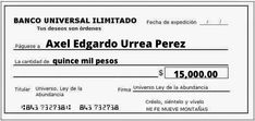 a fake cheque is shown with the name of an official person in spanish and english