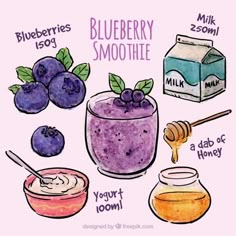 blueberry smoothie with different ingredients to make it