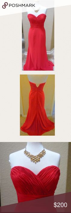 NWT Red Mori Lee gown. Size 8. Unworn. Unaltered. Beautiful full length gown. Zipper back. Sweetheart neckline. Fitted. Size 8. Never been worn/altered. Red color is bright and almost coral as seen in the first picture. Mori Lee Dresses Strapless Red Formal Dresses With Sweep Train, Red Evening Dress With Back Opening For Formal Occasions, Elegant Red Evening Dress With Back Opening, Formal Red Evening Dress With Back Opening, Red Maxi Dress With Sweep Train For Red Carpet, Red Maxi Dress With Sweep Train For Evening, Red Sweep Train Maxi Dress For Evening, Red Maxi Dress With Back Opening For Formal Occasions, Red Carpet Red Maxi Dress With Sweep Train