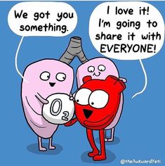 two cartoon characters with speech bubbles saying we got you something i'm going to share it with everyone