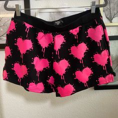 Brand New With Tags Pink Heart Print Bottoms For Loungewear, Pink Heart Print Bottoms For Summer, Pink Heart Print Bottoms For Spring, Trendy Heart Print Bottoms For Summer, Trendy Heart Print Summer Bottoms, Trendy Summer Bottoms With Heart Print, Trendy Bottoms With Heart Print For Summer, Trendy Pink Bottoms With Heart Print, Trendy Pink Heart Print Bottoms