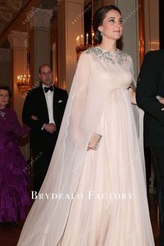 Kate Middleton wore this light pink maternity cape dress for the banquet during 2018 Norway visit. Sheer long cape evening formal gown with silver embellished jewel neck, empire waist, floor length A-line skirt. shown color: light pink with build-in-bra no boning back zipper closure fully lined except for cape Pink Wedding Gown With Cape Sleeves, Kate Middleton Maternity, Filipiniana Top, Kate Middleton Dress, Long Cape, Cape Gown, Evening Formal, Formal Gown, Gowns With Sleeves