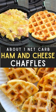 These Ham and Cheese Chaffles require just 5 ingredients and are about 1 net carb each! This is the perfect easy keto breakfast or snack recipe! Keto Quiche, Easy Keto Breakfast, Breakfast Low Carb, Keto Recipes Breakfast, Keto Vegan, Low Carb Dessert