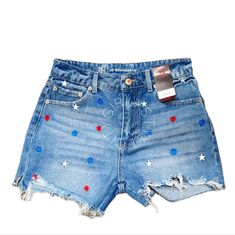 New No Boundaries July 4th American Jean Shorts Size 5 Jean Short Overalls, Drawstring Jeans, Sailor Shorts, Camo Jeans, American Jeans, Acid Wash Denim, Track Shorts, Jeans For Short Women, Cuffed Shorts