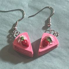 These Strawberry Earrings Are Great For Red And Pink Parties 1/2” Lead & Nickel Free Freya Goddess, Strawberry Earrings, Handcrafted Accessories, Pink Parties, Earrings Color, Strawberry Shortcake, Eden, Piercings, Hand Crafted