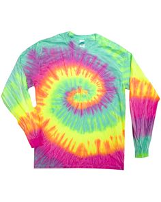 a long sleeved shirt with a colorful tie dye pattern on the front and back