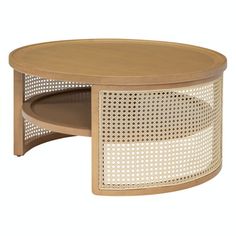 an oval coffee table with perfored design