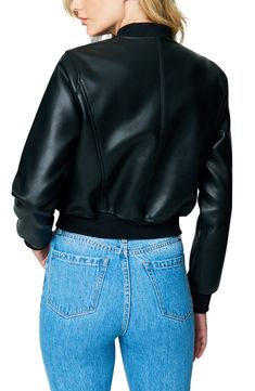 Add a bit of moto edge to any look with this zip-front bomber jacket in sleek faux-leather. Band collar 60% polyurethane, 40% viscose with 95% cotton, 5% spandex contrast Spot clean Imported Faux Leather Jacket Women, Leather Jacket Women, X Factor, Faux Leather Jacket, Blank Nyc, Band Collar, Jacket Women, Faux Leather Jackets, Leather Band