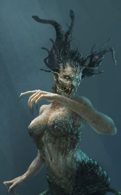 an image of a creature with hair on it's head and hands in the water