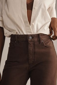 Denim, decoded: This fall, we’re digging denim in every corner of our closet. The PAIGE Anessa High-Rise Jeans are expertly tailored for the perfect wide-leg drape. | Anessa High-Rise Crop Wide-Leg Jeans by PAIGE in Brown, Women's, Size: 29, Cotton/Elastane at Anthropologie Wide Leg Brown Flare Jeans For Work, Chic Wide Leg Brown Jeans, Chic Brown Wide Leg Jeans, Chic Brown Wide Leg Flare Jeans, High Rise Brown Jeans For Workwear, High Rise Brown Jeans For Work, Brown High Rise Jeans For Work, Mid-rise Brown Jeans For Work, Brown Mid-rise Jeans For Work