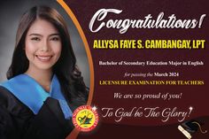 an image of a woman in graduation gown and cap with the words congratulationss alysa fate & campaign, lpt