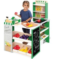 Food Chalkboard, Kids Grocery Store, Pretend Play Grocery Store, Play Grocery Store, Toy Cash Register, Kids Pretend Play, Play Money, Counter Design, Cash Register