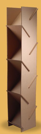 an open cardboard box with three shelves on each side