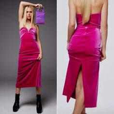 Zara Strapless Velvet Fuscia Midi Dress Size Medium Pre-Owned. Good Condition. **Zara Strapless Velvet Fuchsia Midi Dress Size Medium** Turn Heads With This Zara Strapless Velvet Fuchsia Midi Dress, Perfect For Any Special Occasion. Crafted From Plush Velvet Fabric, This Dress Features A Sleek Strapless Design And A Rich Fuchsia Color, Creating An Elegant And Flattering Silhouette. With Its Midi Length, This Piece Strikes The Perfect Balance Between Sophistication And Allure. Ideal For Parties, Velvet Dress Strapless, Party Dress Formal, Leather Midi Dress, Stretch Knit Dress, Fuchsia Dress, Dress Velvet, Velvet Midi Dress, Linen Mini Dress, Strapless Midi Dress