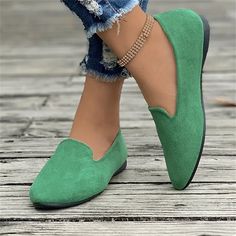 Category:Loafers; Upper Materials:Faux Suede; Season:Summer; Heel Type:Flat Heel; Gender:Women's; Activity:Walking; Toe Shape:Pointed Toe; Style:Basic,Vintage; Outsole Materials:Rubber; Occasion:Outdoor,Office,Daily; Closure Type:Loafer; Listing Date:05/30/2024; Production mode:External procurement; 2024 Trends:Classic Loafers; Foot Length:; Foot Width:; Size chart date source:Provided by Supplier.; US Size:; UK Size:14.5; EU Size:50 Casual Green Flats With Flat Heel, Green Flat Heel Slip-ons For Spring, Green Flat Slip-ons For Summer, Green Slip-on Casual Flats, Casual Green Slip-on Flats, Green Pointed Toe Casual Loafers, Green Loafers With Round Toe For Summer, Green Summer Loafers With Round Toe, Casual Green Pointed Toe Flats