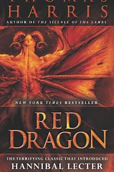 the cover to red dragon by thomas harris, with an image of a demon on