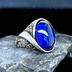 Men Sapphire Stone Silver Ring , Hand Engraved Ring, Silver Handmade Blue Sapphire Ring, Father Day Gift , 925k Sterling Silver Ring  ★Item Details * Gender : Male / Female * Material : 925K Sterling Silver * Total weight : 16  Grams * Gemstone : Sapphire Stone ✔ Ready to Ship in 1-2 Business Days .. ✔ Shipped to the Worldwide 1-5 business days with free shipping... ✔ The product will be sent to you with a handmade wooden box to avoid any damage during shipping... ✔ Visit our store, browse other Blue Anniversary Signet Ring Stamped 925, Blue Polished Signet Ring As Gift, Blue Polished Finish Signet Ring As Gift, Blue Signet Ring With Polished Finish For Gift, Blue Signet Ring With Polished Finish As Gift, Blue Engraved Ring With Polished Finish As Gift, Handmade Classic Blue Signet Ring, Handmade Blue Classic Signet Ring, Blue Engraved Ring With Polished Finish