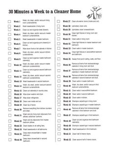 a printable cleaning checklist with the words 30 minutes a week to a cleaner home