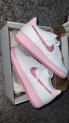 Pink Airforce 1s - Etsy Pink Airforce, Airforce 1s, Cute Casual Shoes, Bedazzled Shoes, Casual Shoes Women Sneakers, Nike Shoes Women Fashion, Tie Sneakers, Pink Nike Shoes, Pretty Sneakers