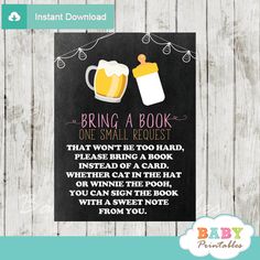 a sign that says bring a book, one small request and two mugs of beer