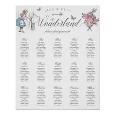 an alice and the wonderland wedding seating chart