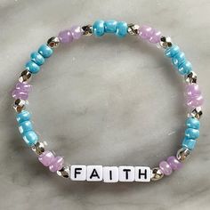 Faith Beaded Elastic Stretch Word Bracelet Stackable Beaded Bracelet Gift Idea - Etsy Purple Stretch Bracelet With 8mm Beads For Friendship, Inspirational Handmade Stretch Bracelet, Inspirational Hypoallergenic Stretch Bracelet For Gifts, Inspirational Stretch Bracelet With Round Beads As Gift, Meaningful Beaded Stretch Bracelet As Gift, Meaningful Stretch Bracelet With Round Beads As Gift, Casual Stretch Bracelet With Custom Name For Gift, Casual Stretch Bracelet With Custom Name As Gift, Handmade Inspirational Stretch Bracelet