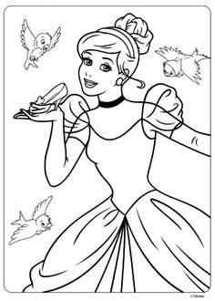 the princess from disney coloring pages with her hand holding a piece of food and birds flying around