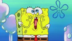 spongebob with his mouth open and tongue out