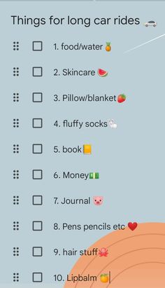 a list with the words things for long car rides