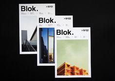 three different types of brochures are displayed on a black background with the words blok