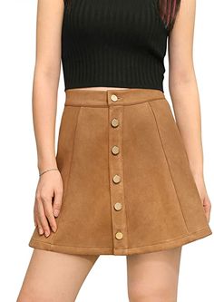 Allegra K Women's Faux Suede Single Breasted Front Button Down Short Mini A-Line Skirt  Mini skirt outfit | Short skirt outfit I get commissions for purchases made through links in this post. #ad  Mini Skirt Outfit Maxi Lace Skirt, Mini Skirt Dress, Style Rock, Dress Beige, A Line Mini Skirt, High Waisted Flares, Simple Chic