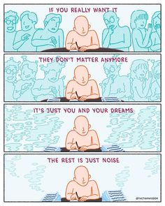 a comic strip with an image of a baby sitting in the water and another cartoon that says