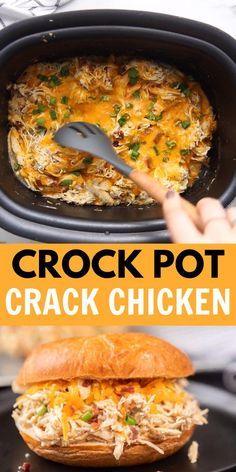 the crock pot is loaded with chicken and cheese