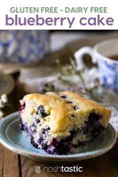 a close up of a plate of blueberry cake