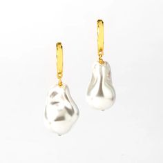 Gold Baroque Glass Pearl Drop Earrings – Think Goodness Baroque Pearl Earrings For Pierced Ears, Chic Pearl Drop Dangle Earrings, Elegant Baroque Pearl Earrings With Pearl Charm, Chic Teardrop Pearl Earrings For Party, Evening Baroque Pearl Earrings, Chic Teardrop Pearl Single Earring, Chic Single Teardrop Pearl Earring, Chic Teardrop Pearl Earrings, Single Earring, Chic Pearl Drop Earrings