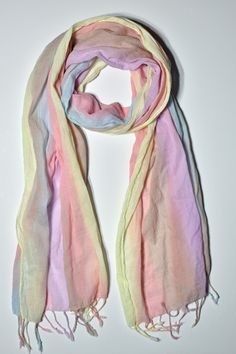 Indulge in soft, hand-painted pastels with this cotton scarf. Perfect for adding a touch of color to any outfit, this scarf offers a variety of shades to please the eye. Embrace your playful side and let this scarf bring life to your wardrobe. Processing time for in-stock items is 1-3 days. Pink Casual Scarves For Spring, Casual Pink Scarves For Spring, Casual Yellow Scarf For Spring, Pink Hand-dyed Scarf, Trendy Multicolor Spring Scarves, Trendy Multicolor Scarves For Spring, Bohemian Hand Dyed Spring Scarves, Bohemian Hand Dyed Scarves For Spring, Bohemian Hand-dyed Scarves For Spring