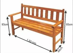 a wooden bench with measurements for it