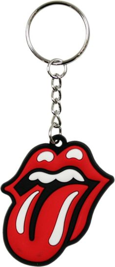 the rolling stones tongue keychain is shown in red and white with black accents