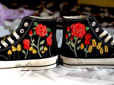 Handcrafted Embroidery & Unique Patterns Each pair of Converse is carefully hand-embroidered, impressive and unique designs that set your sneakers apart. "Embroidery Converse Custom Wedding Flower, Personalized Bridal sneakers, Converse Chuck Taylor Shoes Embroidered Rose Garden, Unique Gift"  Pricing The listed price includes both the Converse shoes and the custom embroidery designs on them. 💬 Customizable Options -  We offer various types of Converse shoes! If you'd prefer a different style, Types Of Converse, Embroidery Converse, Embroidery Unique, Bridal Sneakers, Chuck Taylor Shoes, Converse Custom, Embroidered Rose, Sneakers Converse, Converse Style