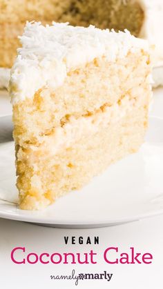 a slice of vegan coconut cake on a plate