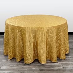 120 inch Crinkle Taffeta Round Tablecloth Gold - Bridal Tablecloth Wedding Chair Covers, Round Table Sizes, Catering Table, Gold Tablecloth, Wedding Reception Hall, Round Tablecloths, Dining Table Cloth, Wedding Tablecloths, Chair Covers Wedding