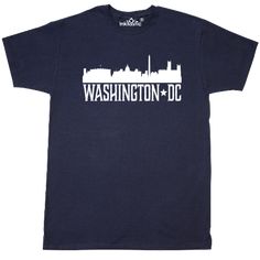 the washington dc skyline t - shirt in navy blue with white lettering on it,