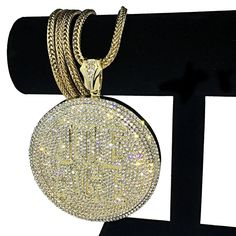 Heavy "Ice Age" medallion Franco chain. Huge pendant is approx 3" inch diameter. Full flooded with micro pave round stones. 14k gold plated franco link chain necklace. Chain measures 36 inches long x 4mm wide. Hip hop charm chain weighs 220 grams total. Chain has a stylish lobster claw clasp. Bling encrusted medallion shines super hard. Quality piece looks like a million bucks. 100% FREE SHIPPING in USA. Order now! Hip Hop Chains, Gold Medallion, Charm Chain, Ice Age, Chain Link Necklace, Micro Pave, Necklace Chain, Link Chain, Lobster Claw