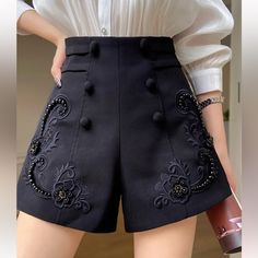 Gorgeous Brand New Pair Of Shorts. Dressy And Fancy For The Holidays. Waist Is 29inches. Size Says Large But Fits Medium. Listed As Zara, Not Zara Used Brand For Exposure. Cool Clothes For Women, Victorian Shorts, Nonbinary Wedding Outfit, Stretchy Clothes, Fantasy Shorts, Queer Clothing, Steampunk Shorts, Clothes Bottoms, Elegant Shorts